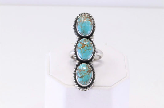 Navajo Sterling Silver Turquoise Ring 3 Stone