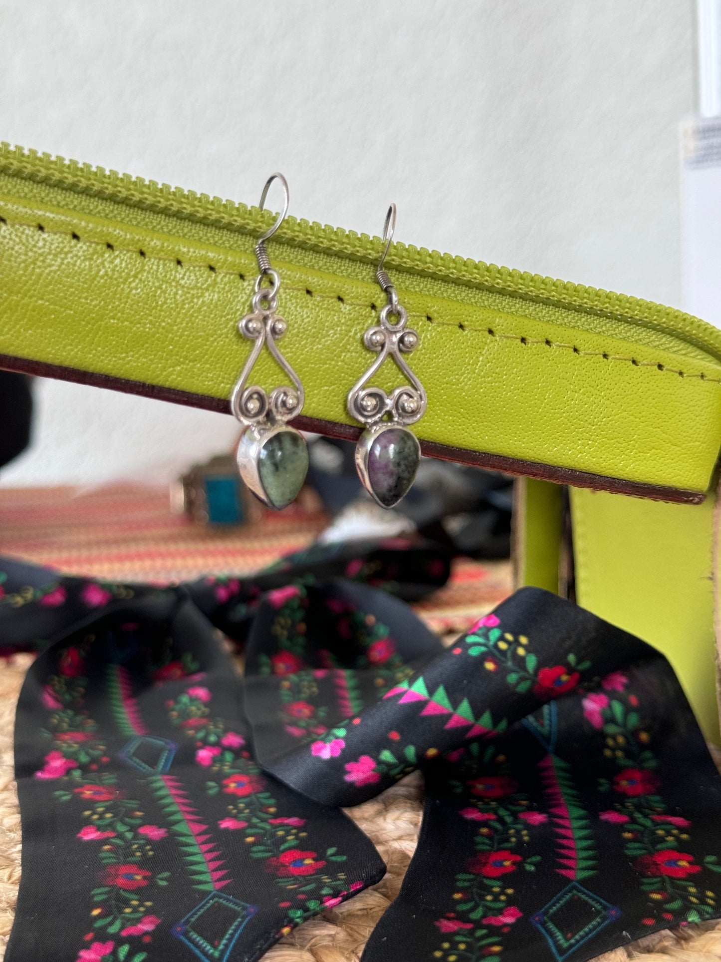 Green Stone Dangle Earrings