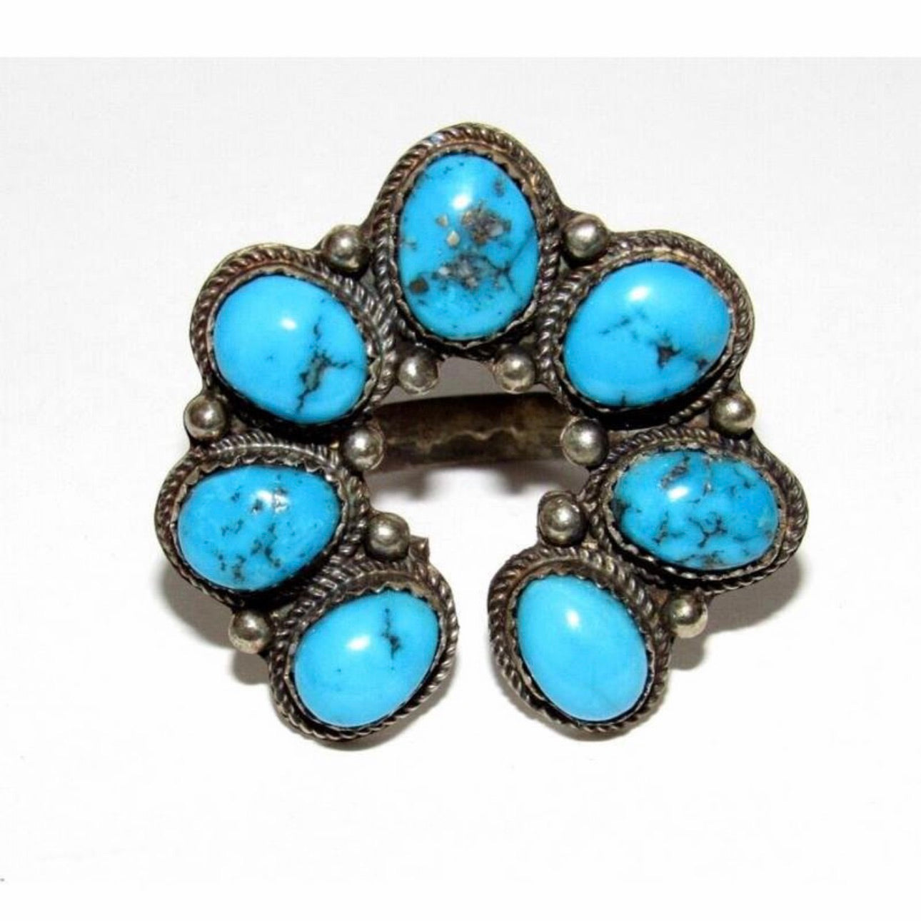 Kingman Turquoise Squash Blossom Naja Ring