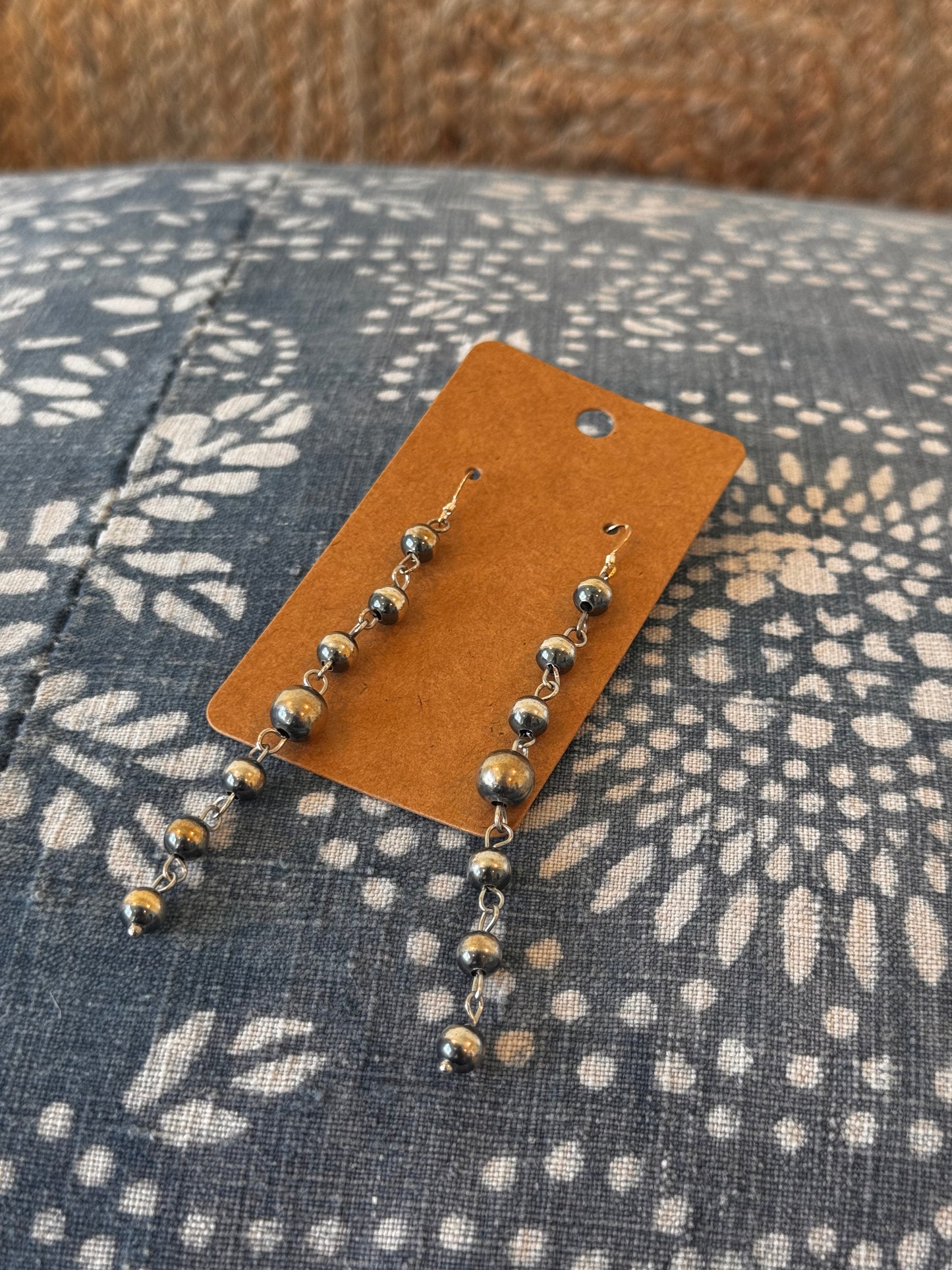 Rosary style Sterling Silver Oxidized pearl earrings